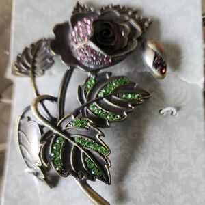 Elegant Green and Purple Rose Brooch